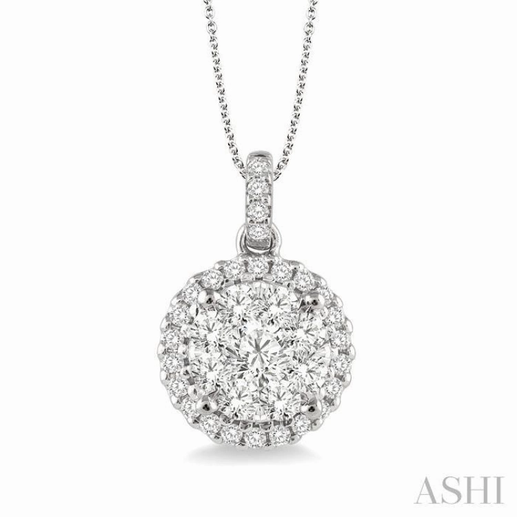 Stunning Gift Sparkling Piece 1 Ctw Lovebright Round Cut Diamond Pendant in 14K White Gold with Chain