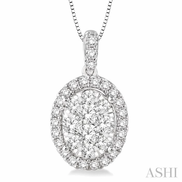 Autumn Night 1 Ctw Oval Shape Diamond Lovebright Pendant in 14K White Gold with Chain