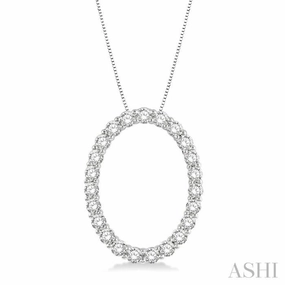 City Event Summer Essential 1 Ctw Oval Shape Window Round Cut Diamond Pendant With Chain in 14K White Gold