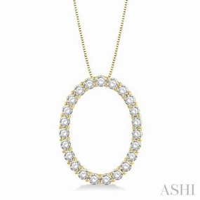 Bold Mood 1 Ctw Oval Shape Window Round Cut Diamond Pendant With Chain in 14K Yellow Gold