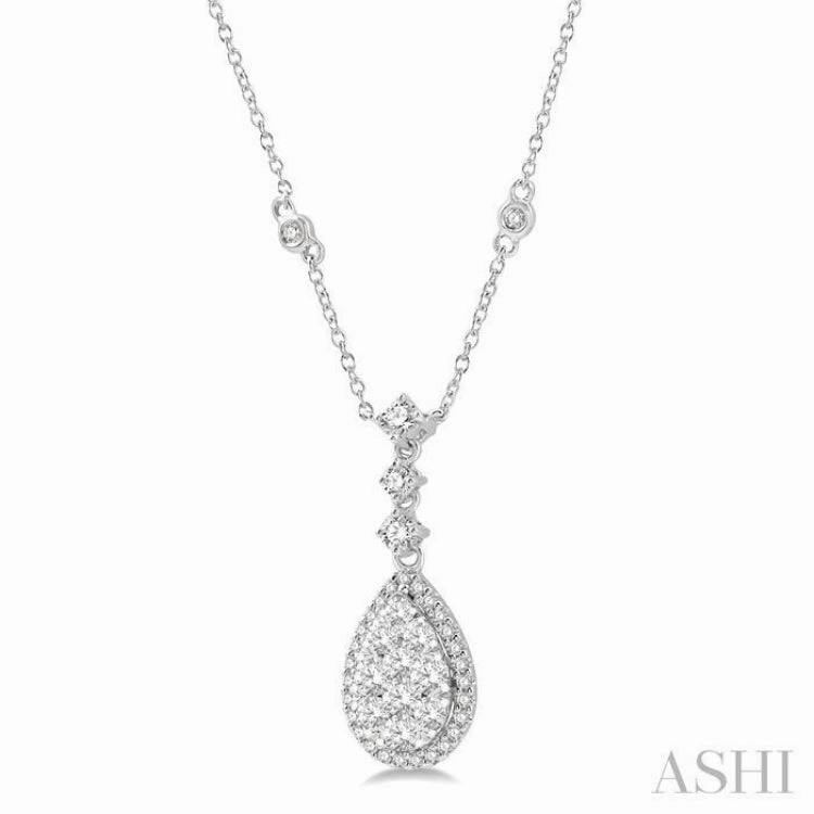 For Empowerment 1 Ctw Pear Shape Round Cut Diamond Lovebright Necklace in 14K White Gold