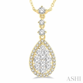 boho vibe Exclusive Design 1 Ctw Pear Shape Round Cut Diamond Lovebright Necklace in 14K Yellow and White Gold