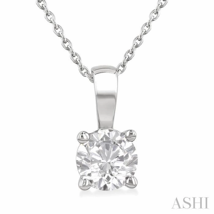 1 Ctw Prong Set Round Cut Diamond Solitaire Pendant With Chain in 14K White Gold Superior Accessory