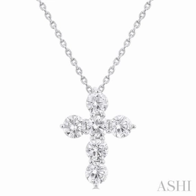1 Ctw Round Cut Diamond Christian Cross 6-Stone Fashion Pendant With Chain in 14K White Gold Excellent Gift Refined Taste