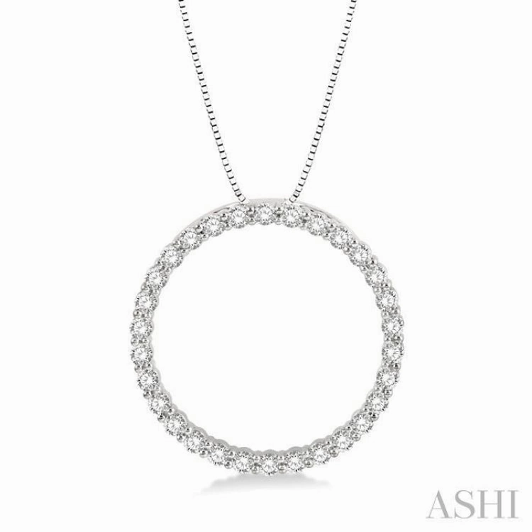 Adult Evening Jewelry 1 Ctw Round Cut Diamond Circle of Love Pendant with Chain in 14K White Gold