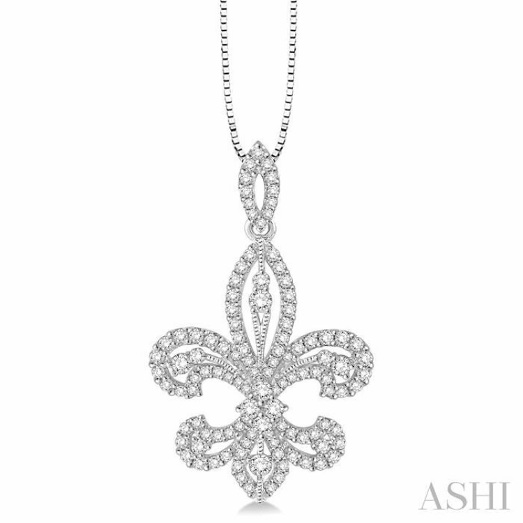 Party Gift Young Professional 1 Ctw Round Cut Diamond Fleur De Lis Diamond Pendant in 14K White Gold with Chain