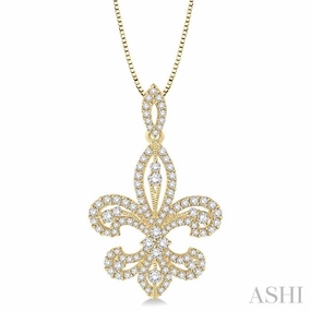Gender Neutral Jewelry 1 Ctw Round Cut Diamond Fleur De Lis Diamond Pendant in 14K Yellow Gold with Chain