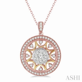 Family Occasion Versatile Accent 1 Ctw Round Cut Diamond Lovebright Pendant in 14K Tri Color Gold with Chain