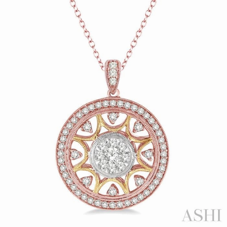 Family Occasion Versatile Accent 1 Ctw Round Cut Diamond Lovebright Pendant in 14K Tri Color Gold with Chain