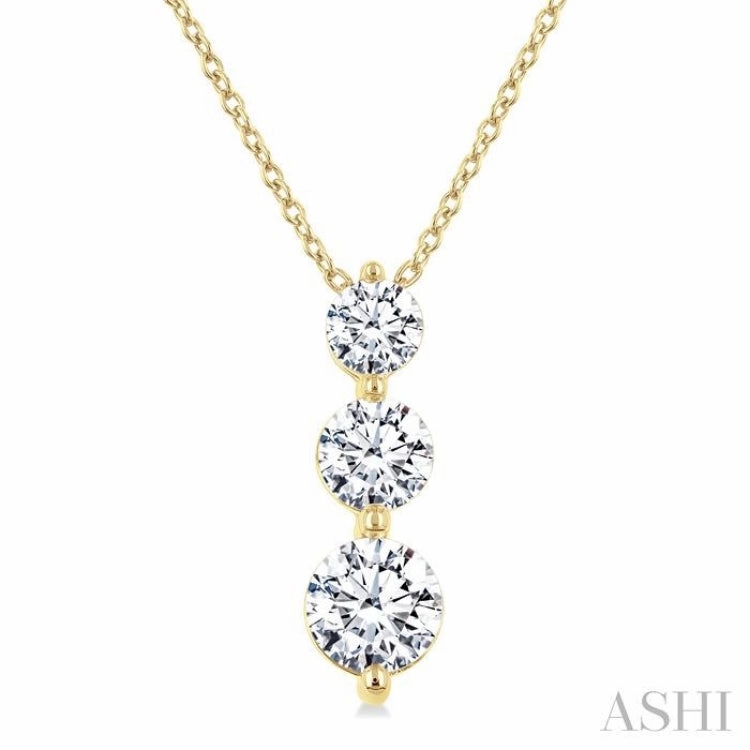 1 Ctw Round Cut Diamond Three-Stone Snowman Pendant With Chain in 14K Yellow Gold Premium accessory Soft Touch