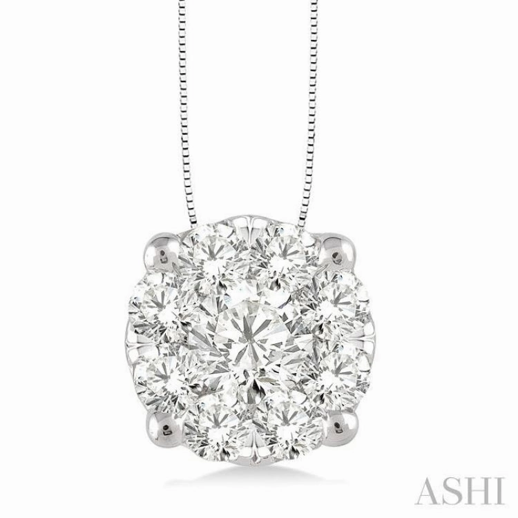 1 Ctw Round Cut Lovebright Diamond Pendant in 14K White Gold with Chain Luxury piece