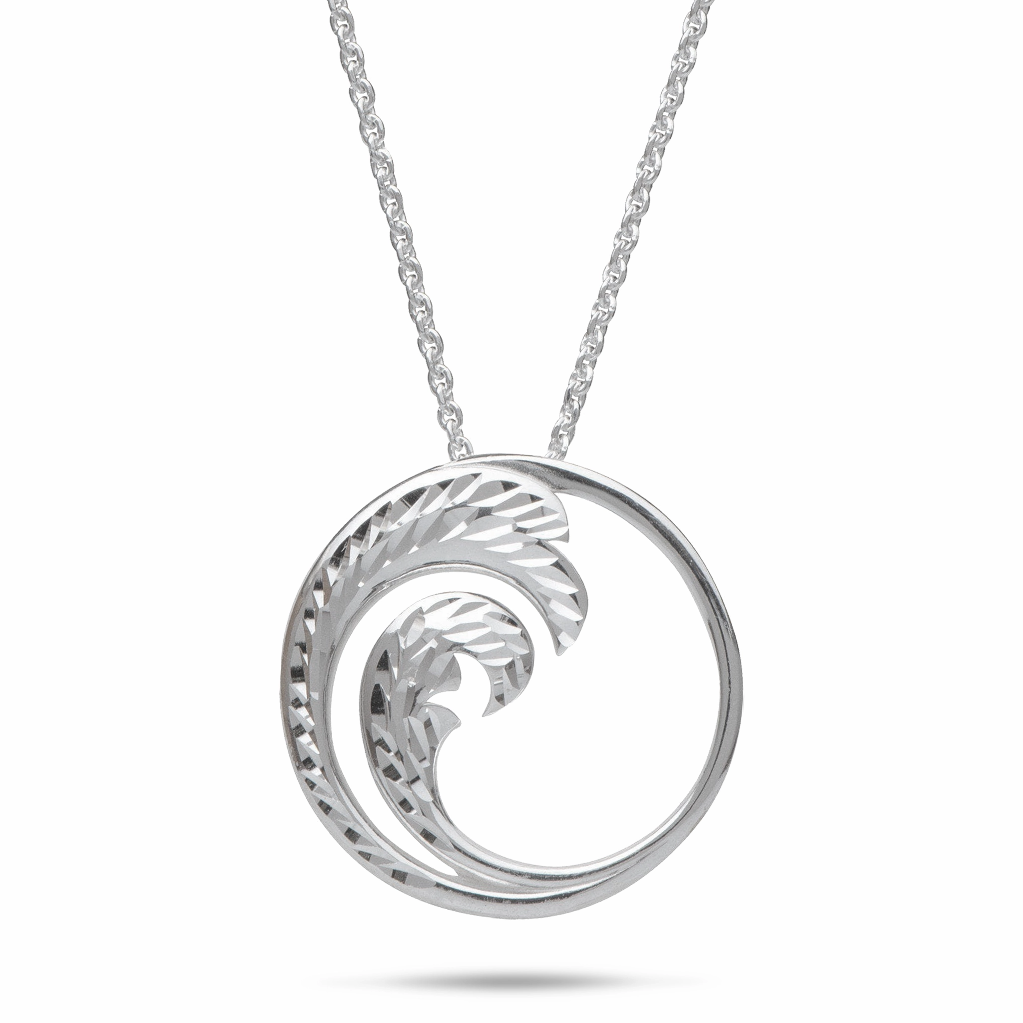 Stylish Accessory 24" Adjustable Nalu Pendant Necklace in Sterling Silver - 24mm