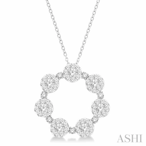 2 Ctw 7 Lovebright Circular Round Cut Diamond Pendant in 14K White Gold with Chain Simple Elegance