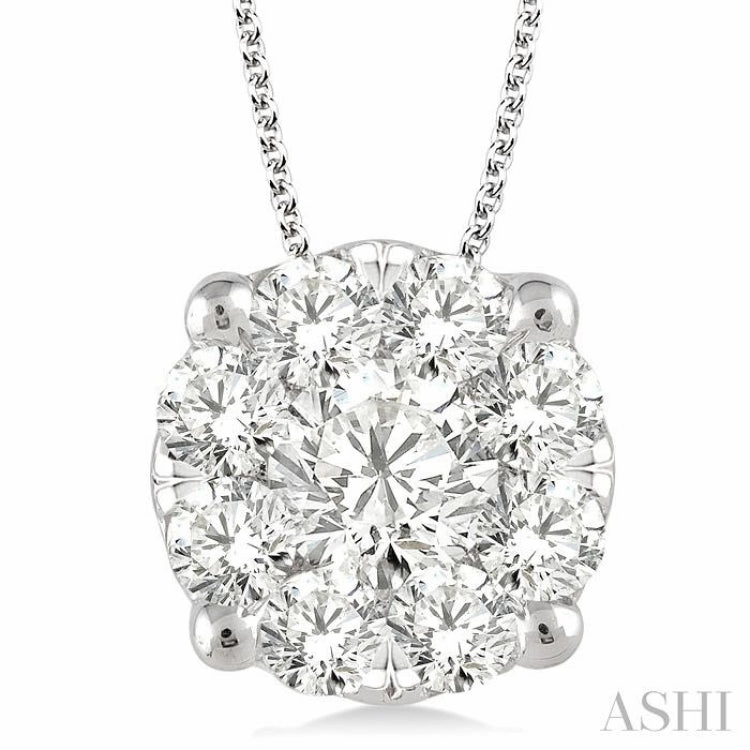 Distinct Feature Artisan Design 2 Ctw Lovebright Round Cut Diamond Pendant in 14K White Gold with Chain