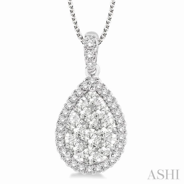 Petite Accent Fresh Accent 2 Ctw Pear Shape Diamond Lovebright Pendant in 14K White Gold with Chain