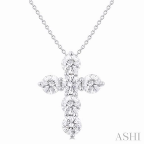 2 Ctw Round Cut Diamond Christian Cross 6-Stone Fashion Pendant With Chain in 14K White Gold Value Accessory Essential Accessory