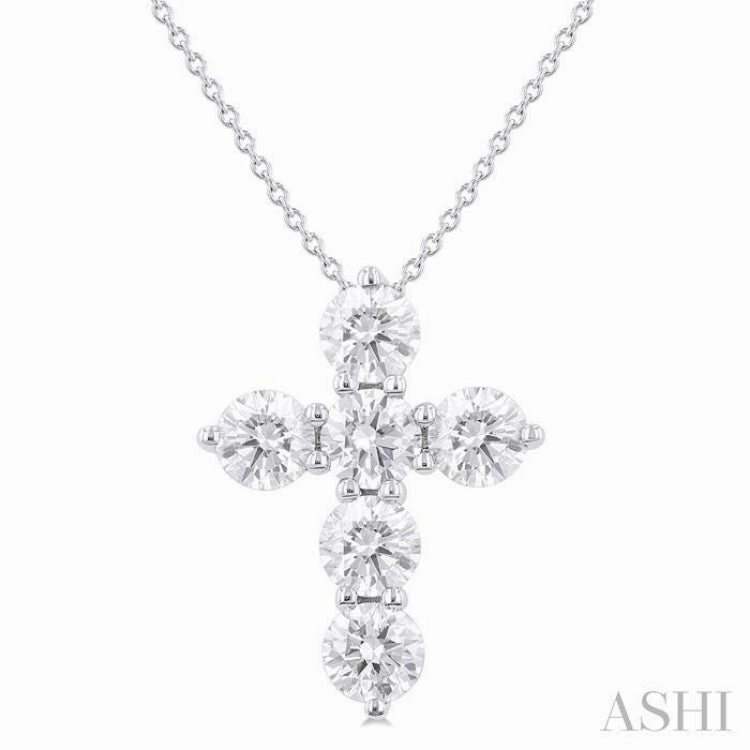 2 Ctw Round Cut Diamond Christian Cross 6-Stone Fashion Pendant With Chain in 14K White Gold Value Accessory Essential Accessory