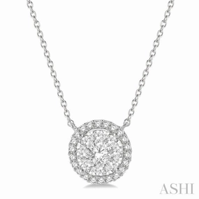 Gorgeous style 3/4 Ctw Circular Round Cut Diamond Lovebright Pendant With Chain in 14K White Gold