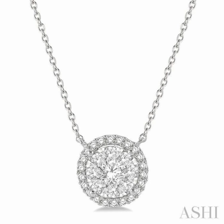 Gorgeous style 3/4 Ctw Circular Round Cut Diamond Lovebright Pendant With Chain in 14K White Gold