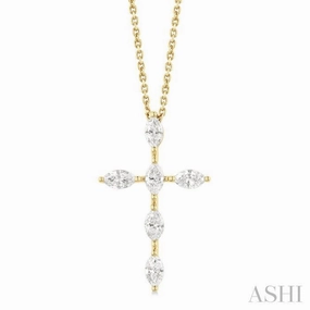 Shared Jewelry For Graduation 3/4 Ctw Cross 6-Stone Marquise Cut Diamond Fashion Pendant With Chain in 14K Yellow Gold