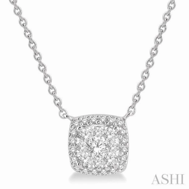 3/4 Ctw Cushion Shape Lovebright Diamond Pendant With Chain in 14K White Gold Perfect Ornament Lightweight Gift