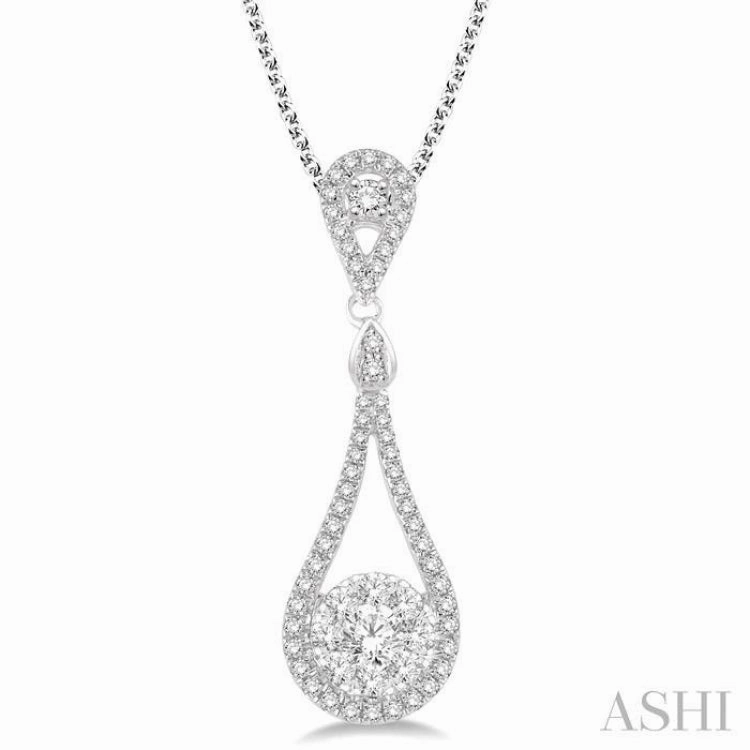 3/4 Ctw Diamond Lovebright Pendant in 14K White Gold with Chain For Luck Weekend Present