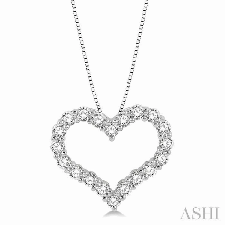 Mother Detail 3/4 Ctw Heart Shape Round Cut Diamond Pendant With Chain in 14K White Gold