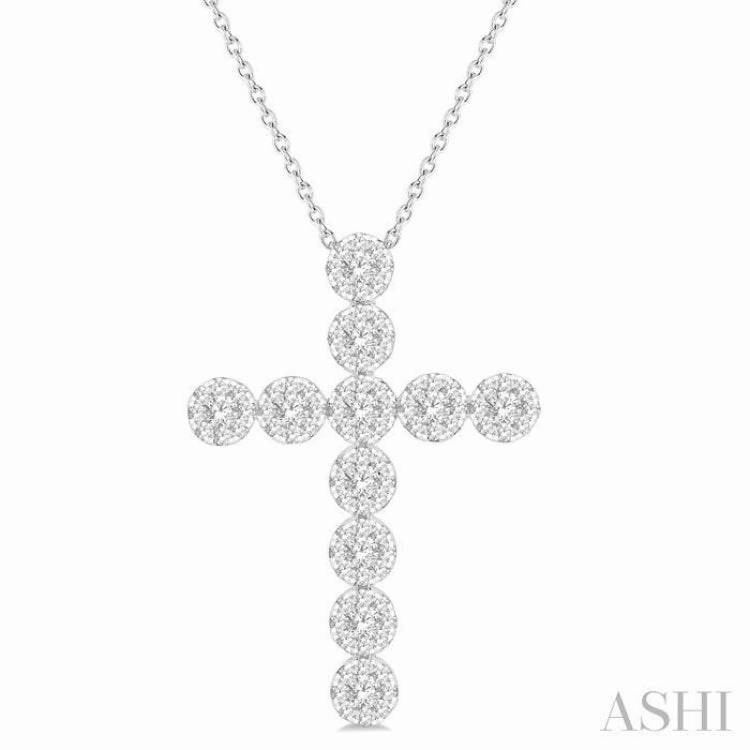 Luxury Touch 3/4 Ctw Lovebright Round Cut Diamond Cross Pendant in 14K White Gold with chain