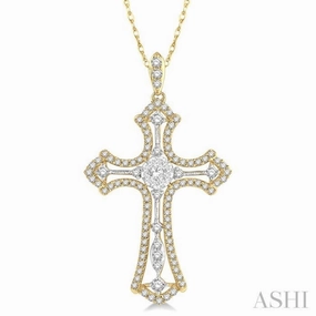 Cultural Event For Luck 3/4 Ctw Lovebright Round Cut Diamond Cross Pendant in 14K Yellow and White Gold with chain