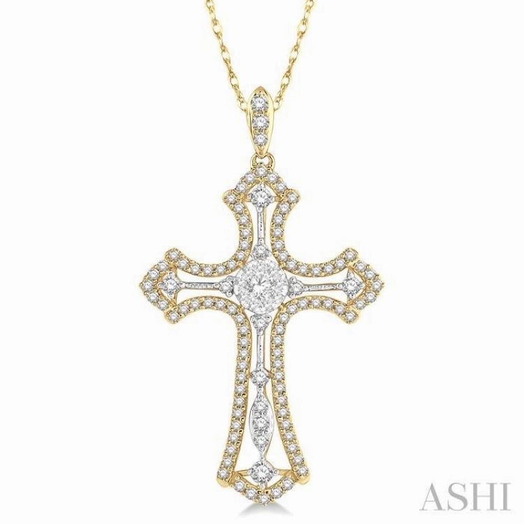 Vibrant Touch Fresh Accent 3/4 Ctw Lovebright Round Cut Diamond Cross Pendant With Chain in 14K Yellow and White Gold