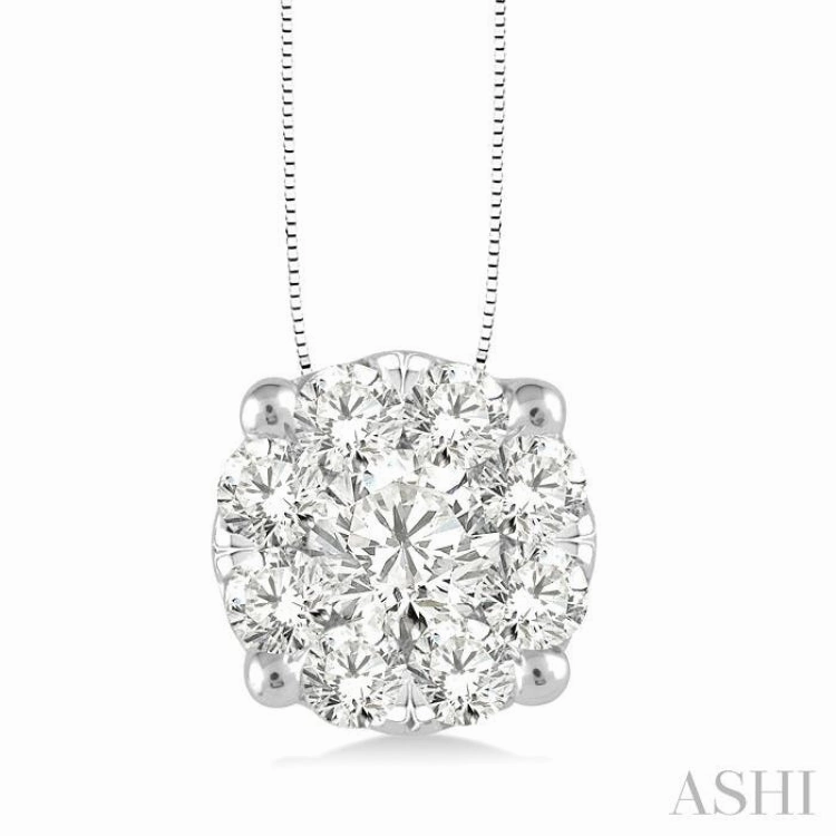 3/4 Ctw Lovebright Round Cut Diamond Pendant in 14K White Gold with Chain Trendy Gift