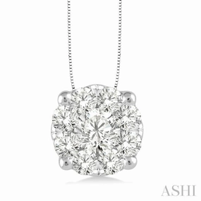 3/4 Ctw Lovebright Round Cut Diamond Pendant in 14K White Gold with Chain Trendy Gift