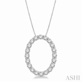 3/4 Ctw Oval Shape Window Round Cut Diamond Pendant With Chain in 14K White Gold Colorful Design Jewelry Office Ready