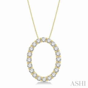Teacher Present 3/4 Ctw Oval Shape Window Round Cut Diamond Pendant With Chain in 14K Yellow Gold
