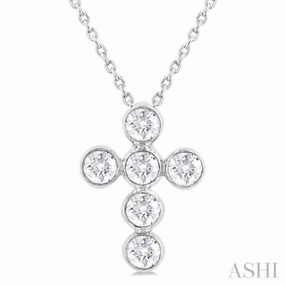 Beautiful Adornment Art Lover Gift 3/4 Ctw Round Cut Diamond 6-Stone Bezel Set Cross Pendant With Chain in 14K White Gold