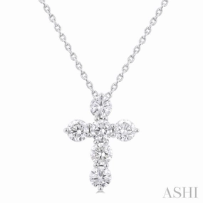 3/4 Ctw Round Cut Diamond Christian Cross 6-Stone Fashion Pendant With Chain in 14K White Gold Magnificent Ornament Premium Present
