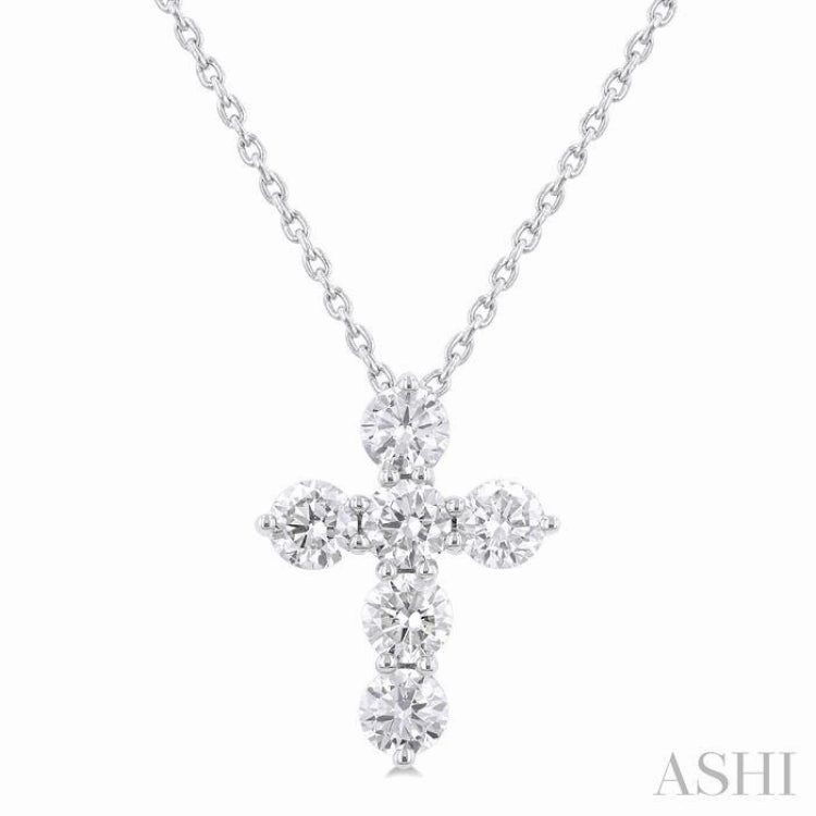 3/4 Ctw Round Cut Diamond Christian Cross 6-Stone Fashion Pendant With Chain in 14K White Gold Magnificent Ornament Premium Present