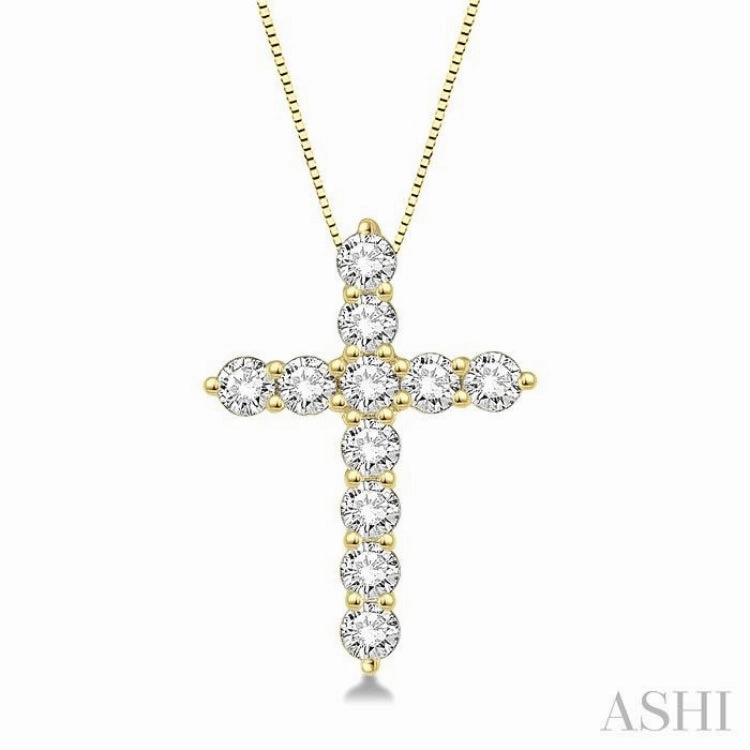 Event Jeweled Adornment 3/4 Ctw Round Cut Diamond Cross Pendant in 14K Yellow Gold with Chain