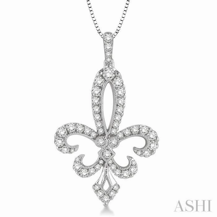 Adult Chain Accessory 3/4 Ctw Round Cut Diamond Fleur De Lis Pendant in 14K White Gold with Chain