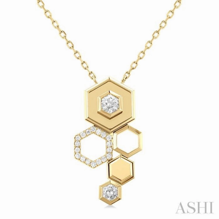 3/8 Ctw Asymmetric Hexagon Motif Round Cut Diamond Fashion Pendant With Chain in 14K Yellow Gold for youth Business gift