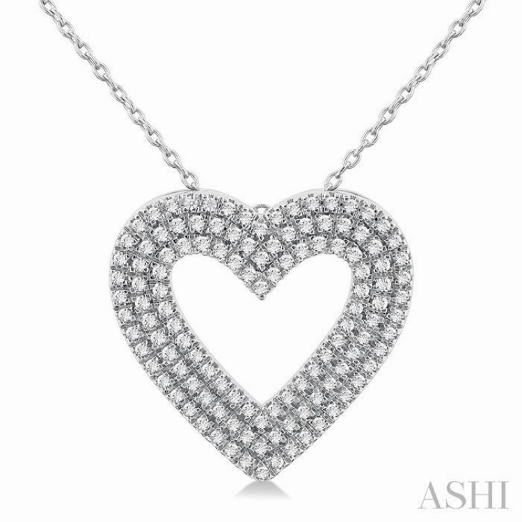 Teen Beaded Piece 3/8 Ctw Heart Shape Triple Row Round Cut Diamond Fashion Pendant With Chain in 10K White Gold