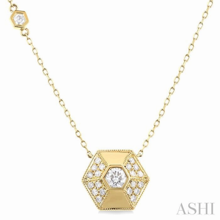 3/8 Ctw Hexagon Shape Single Cut Diamond Fashion Necklace in 14K Yellow Gold Regional Piece