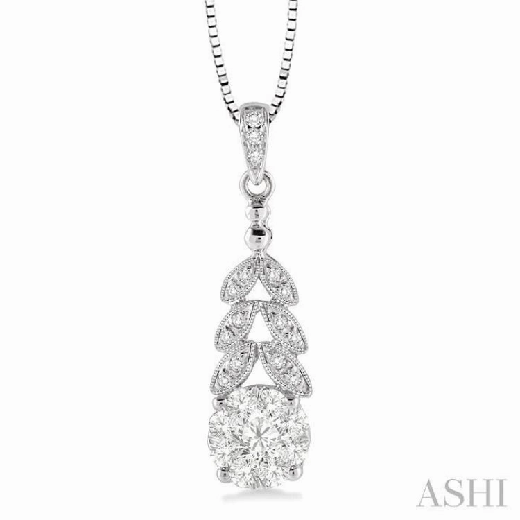 3/8 Ctw Lovebright Round Cut Diamond Pendant in 10K White Gold with Chain Affordable Gift Evening Pendant Jewelry