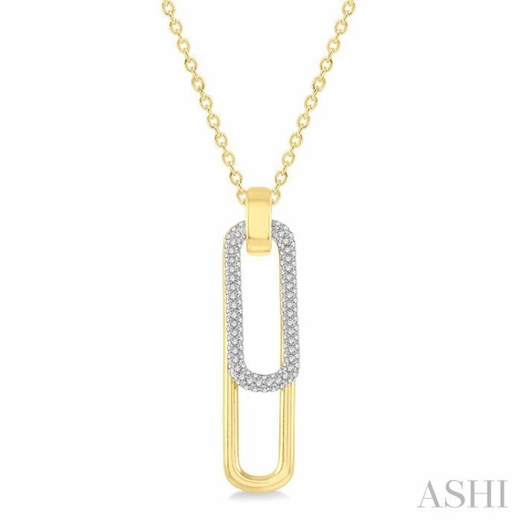Chic Gift 3/8 Ctw Two Tone Paperclip Round Cut Diamond Pendant With Chain in 14K Yellow and White Gold