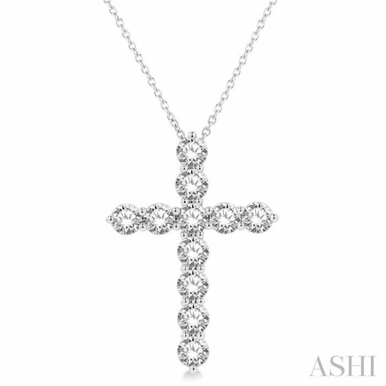 3 Ctw Round Cut Diamond Cross Pendant in 14K White Gold with Chain Travel Item