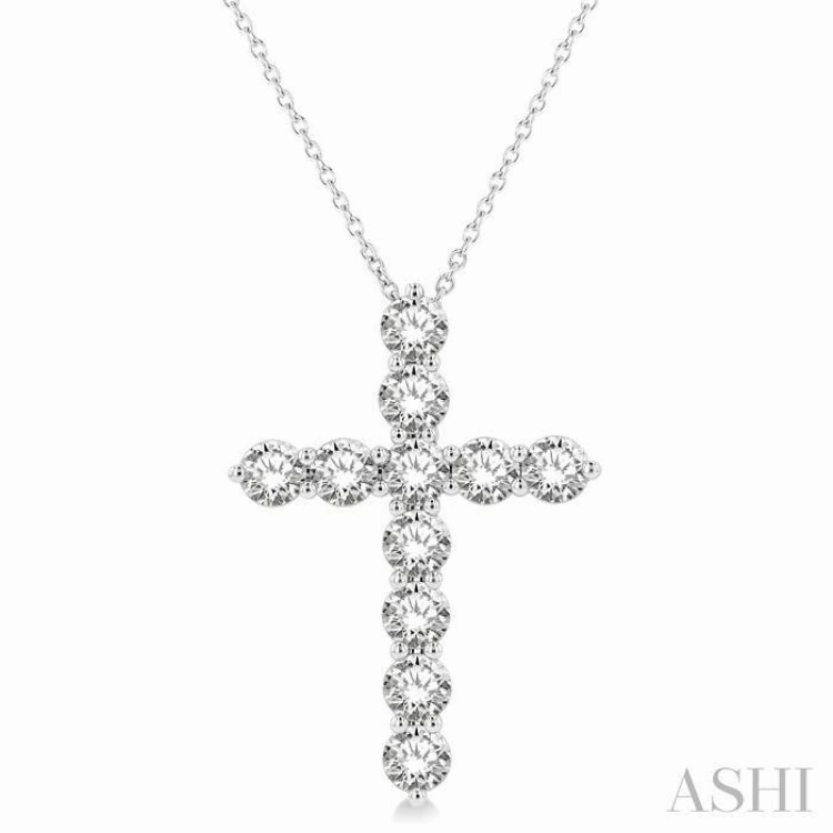 3 Ctw Round Cut Diamond Cross Pendant in 14K White Gold with Chain Everyday Gift Young adult