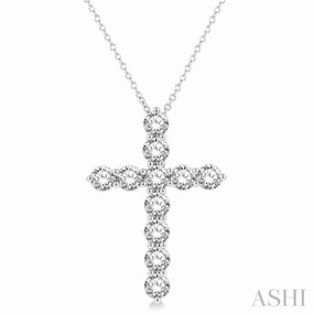 3 Ctw Round Cut Diamond Cross Pendant in 14K White Gold with Chain Everyday Gift Young adult