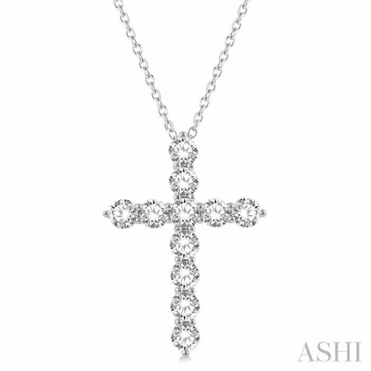Contemporary Gift Romantic Moment 4 Ctw Round Cut Diamond Cross Pendant in 14K White Gold with Chain