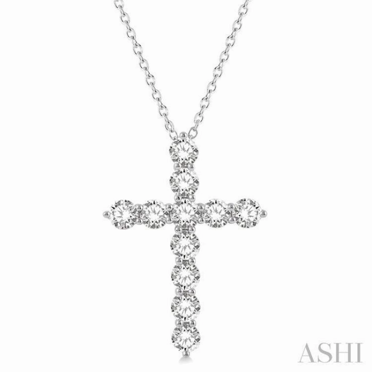 Simple Adornment 4 Ctw Round Cut Diamond Cross Pendant in 14K White Gold with Chain
