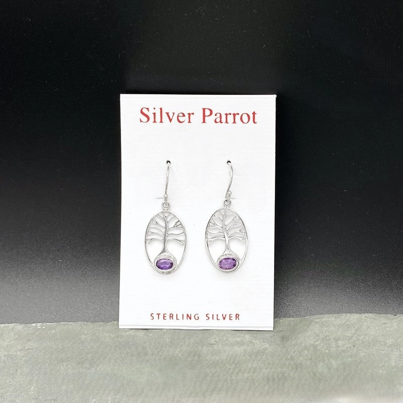 Sterling Silver Tree of Life Earrings. 4 Available Stones Shine Factor